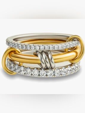 Elegant Two-Tone Stackable Crystal Ring Set - Gold & Silver